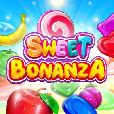 Sweet Bonanza online pokie game tile available at Jackpot Jill Australia